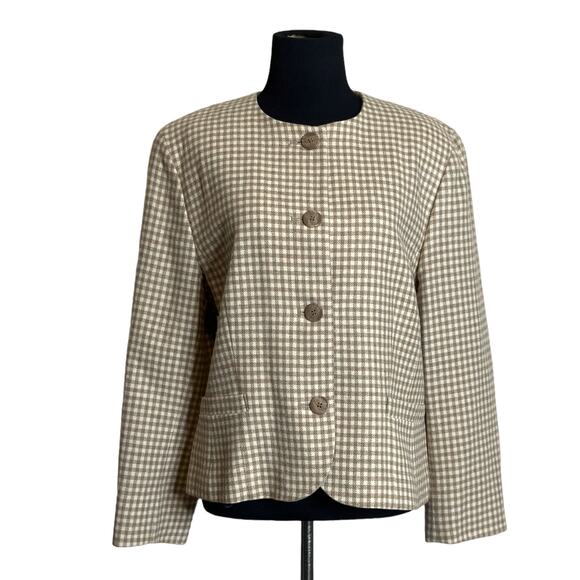 Pendleton vintage beige gingham wool button blazer size P14 - Picture 10 of 10